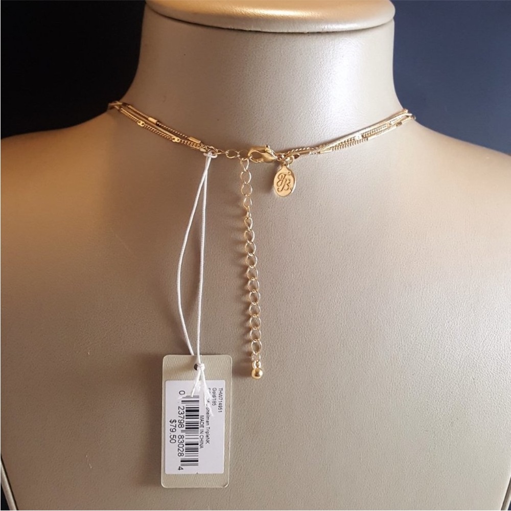 $80 Tommy Bahama Gold 3 Layered long Necklace shell crystal accents gift fashion - Picture 2 of 2